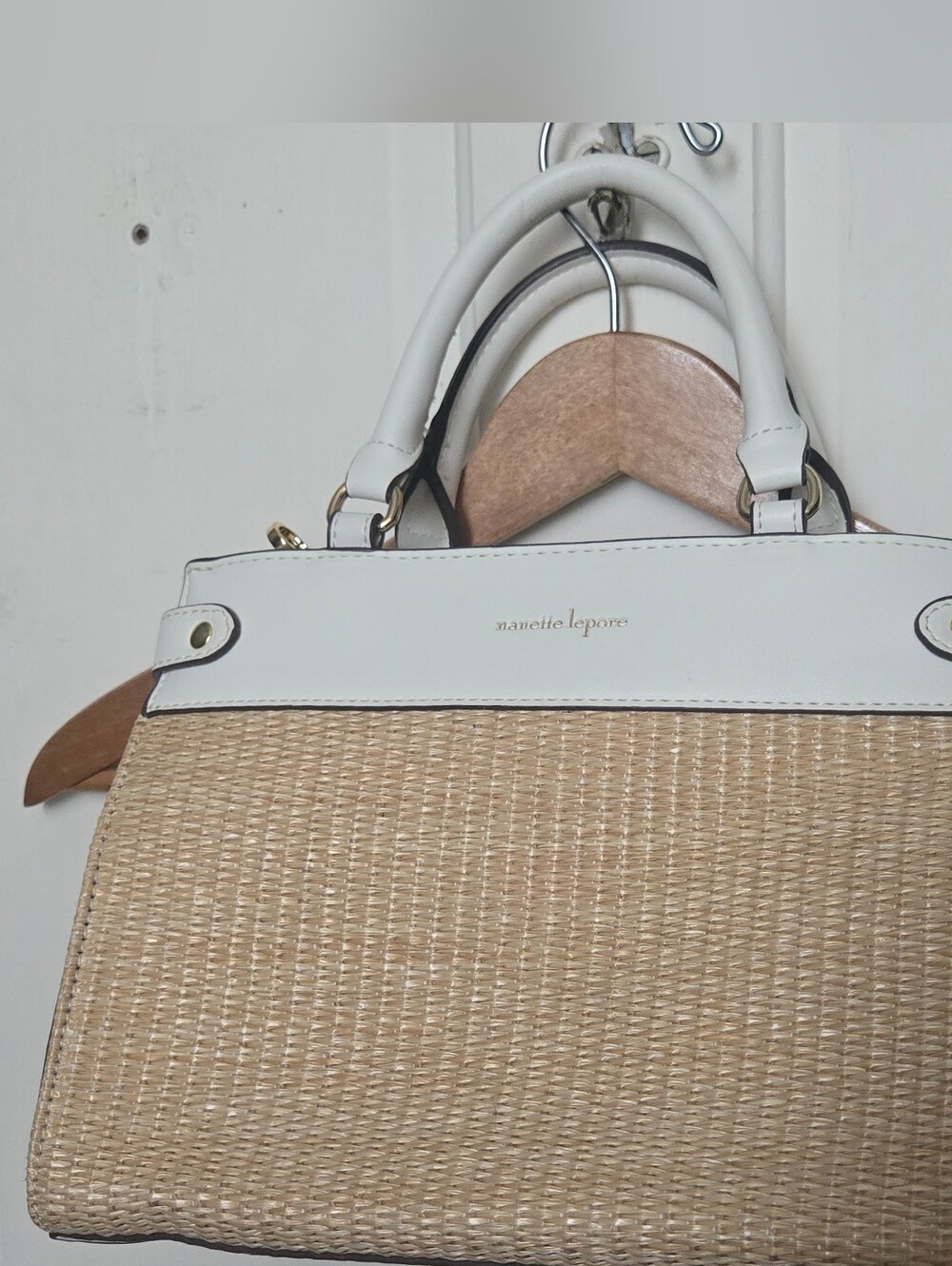Nanette Lepore White and Natural Woven Satchel